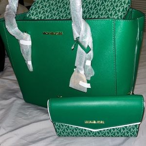 Michael Kors Charlotte LG tote bag 3 in 1 leather shoulder bag green